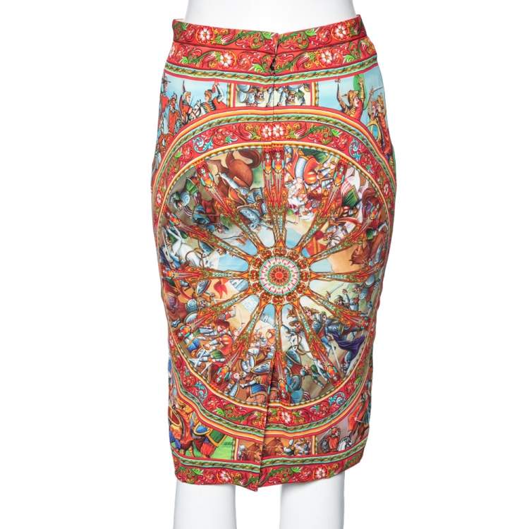 Pre Owned Dolce & Gabbana Multicolor Printed Crepe Midi Skirt S