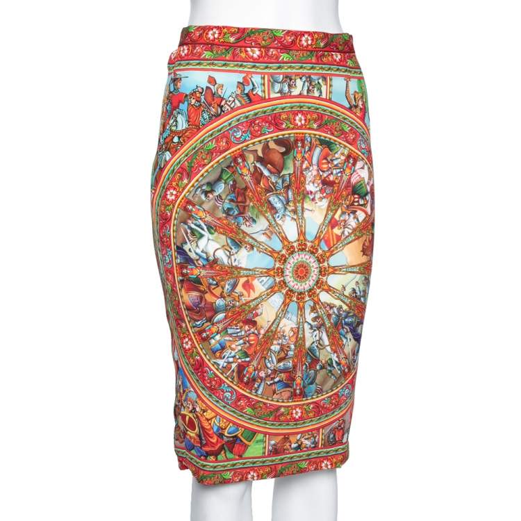 Pre Owned Dolce & Gabbana Multicolor Printed Crepe Midi Skirt S