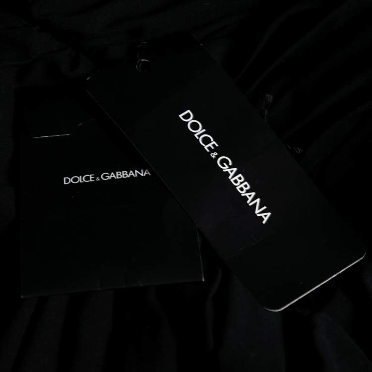 Pre Owned Dolce & Gabbana Black Silk Lace Trimmed Ruched Midi Dress M 