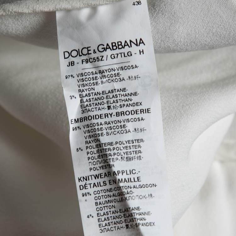 Pre Owned Dolce & Gabbana White Crepe Logo Tape Rib Knit Trimmed Jacket M