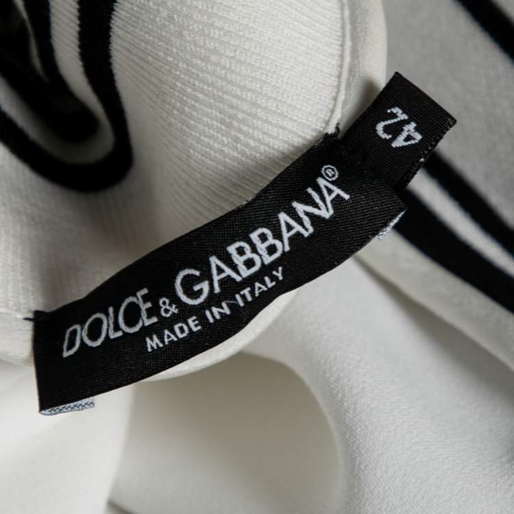Pre Owned Dolce & Gabbana White Crepe Logo Tape Rib Knit Trimmed Jacket M