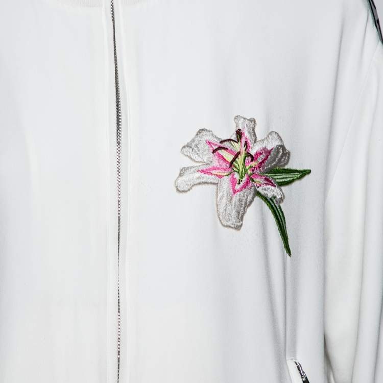 Pre Owned Dolce & Gabbana White Crepe Logo Tape Rib Knit Trimmed Jacket M