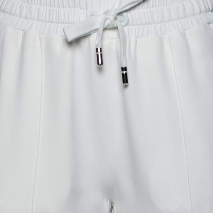 مملوكة مسبقًا Dolce & Gabbana White Crepe Logo Tape Trim Cropped Track Pants S