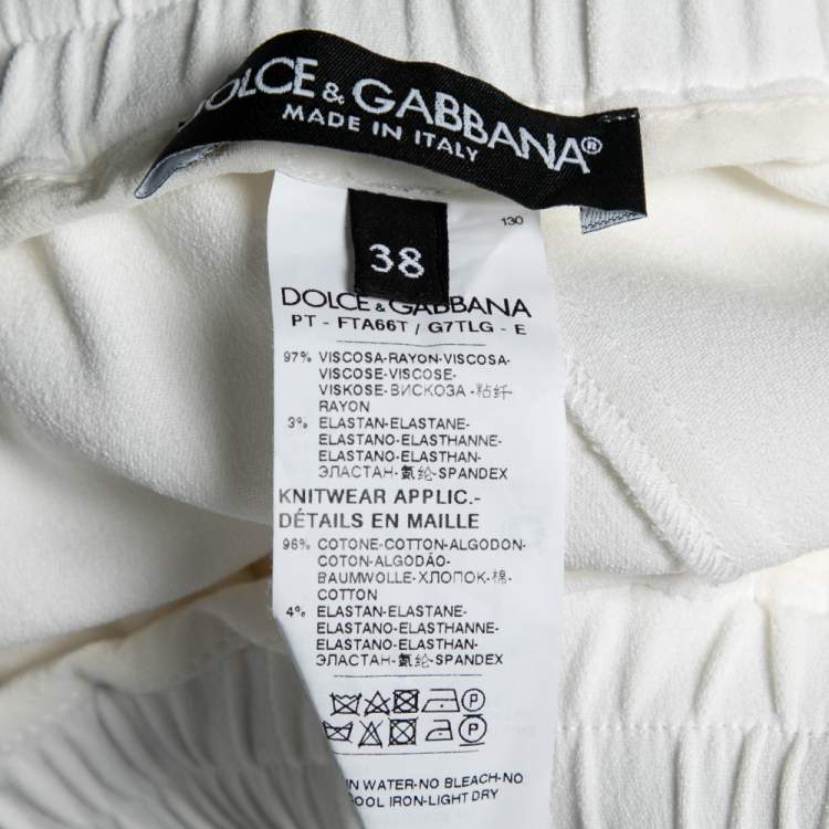 مملوكة مسبقًا Dolce & Gabbana White Crepe Logo Tape Trim Cropped Track Pants S