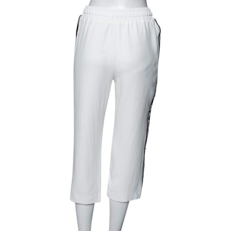 مملوكة مسبقًا Dolce & Gabbana White Crepe Logo Tape Trim Cropped Track Pants S