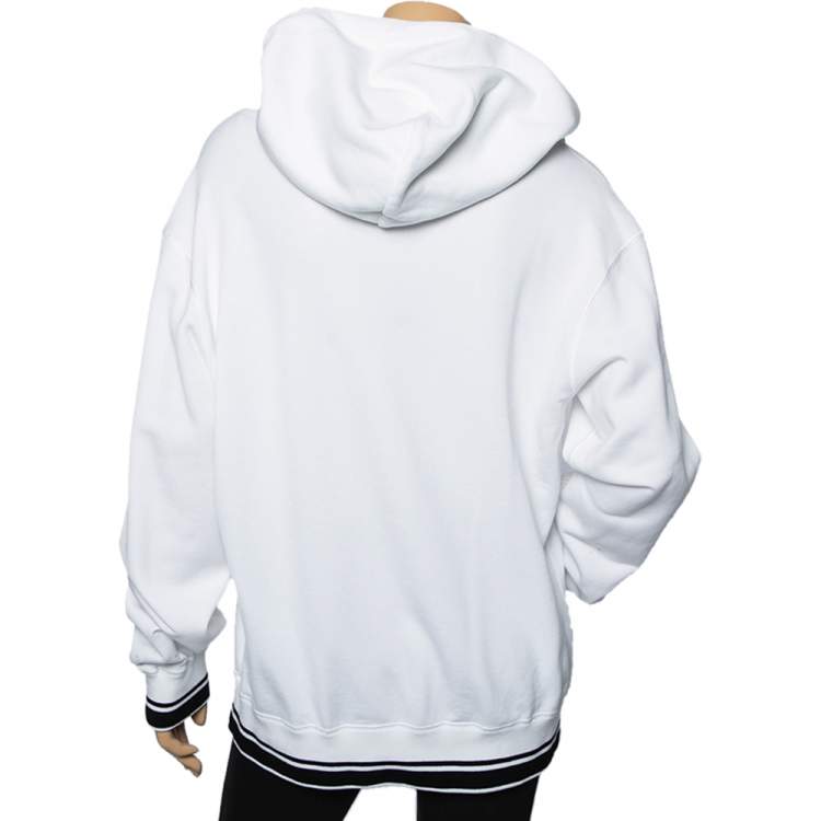 Pre Owned Dolce & Gabbana White Logo Printed Cotton Oversized Hoodie S