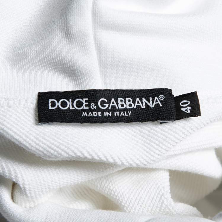 Pre Owned Dolce & Gabbana White Logo Printed Cotton Oversized Hoodie S