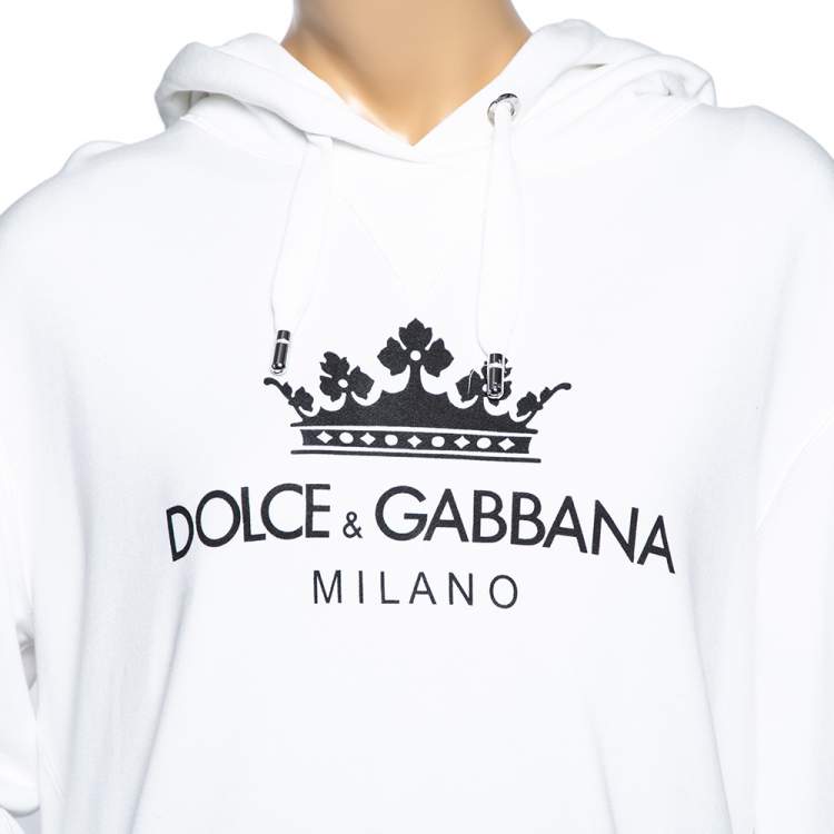 Pre Owned Dolce & Gabbana White Logo Printed Cotton Oversized Hoodie S