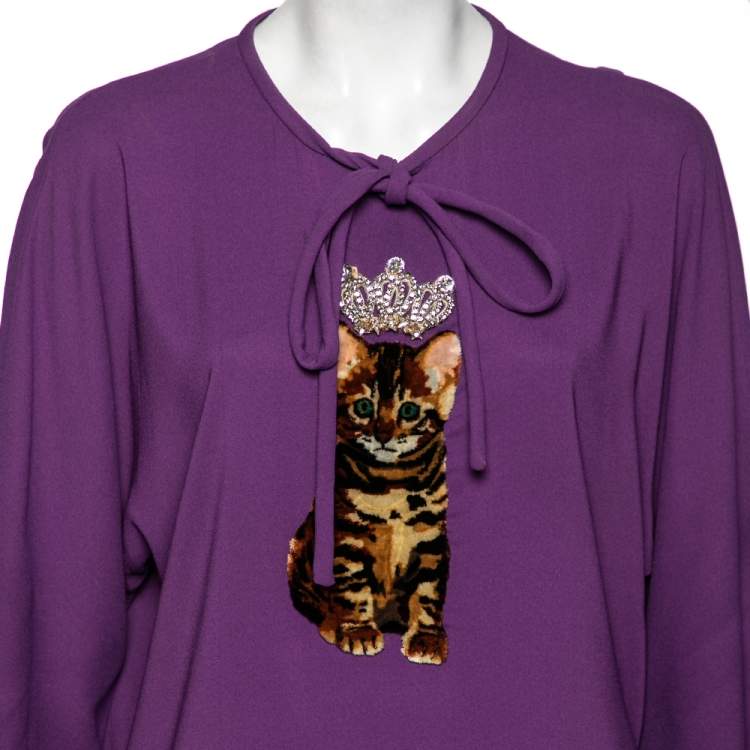 Pre Owned Dolce & Gabbana Purple Crepe Cat Zambia Tiara Blouse M