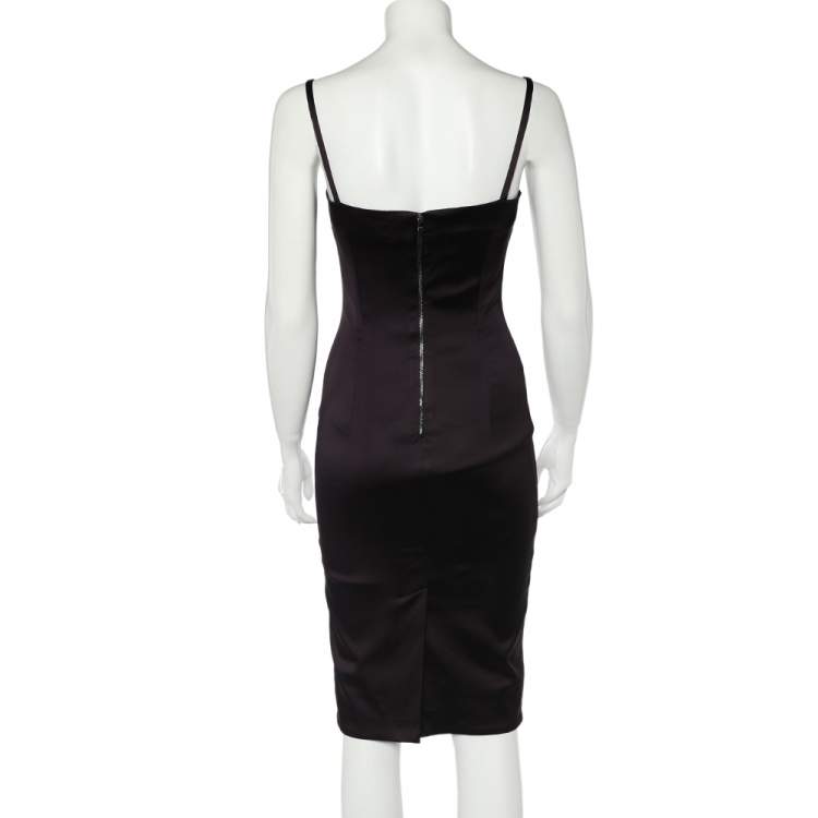 Pre Owned Dolce & Gabbana Dark Purple Stretch Satin Sleeveless Sheath Dress S