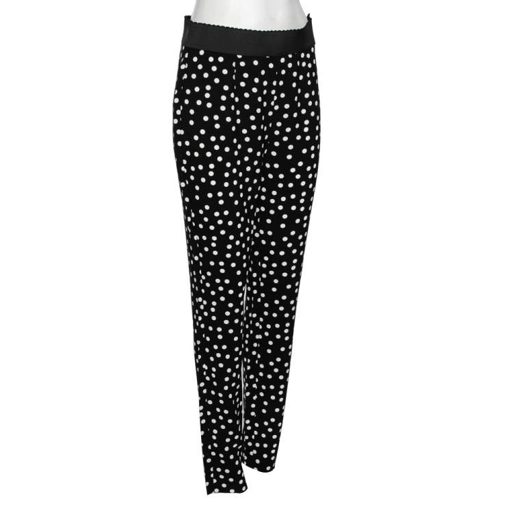 Pre Owned Dolce & Gabbana Monochrome Polka Dot Crepe Pants M