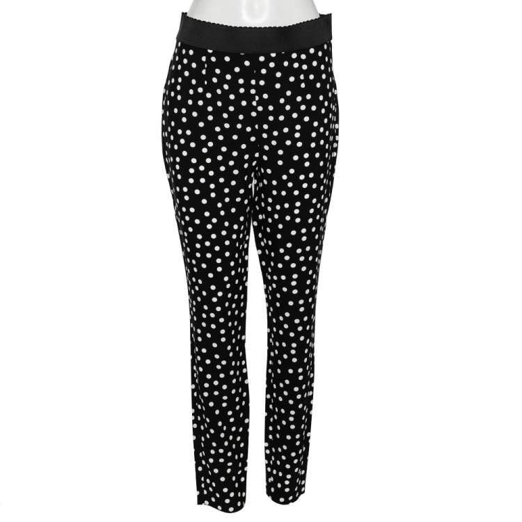 Pre Owned Dolce & Gabbana Monochrome Polka Dot Crepe Pants M