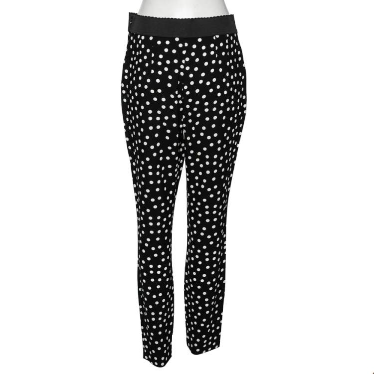 Pre Owned Dolce & Gabbana Monochrome Polka Dot Crepe Pants M