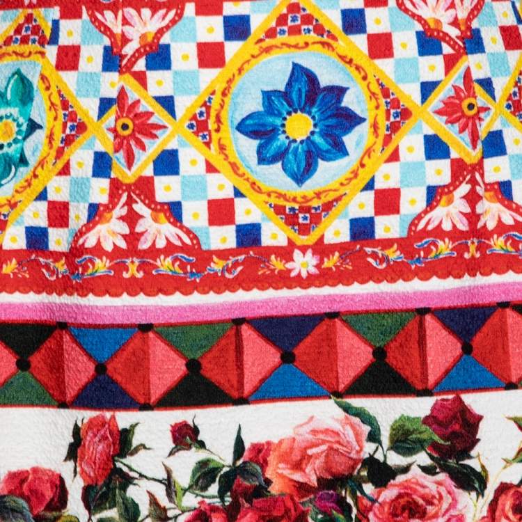 Pre Owned Dolce & Gabbana Multicolor Carretto Roses Print Cotton Crop Top & Skirt Set M