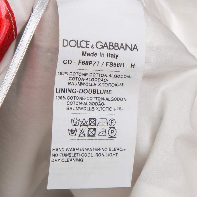 Pre Owned Dolce & Gabbana White Cotton Rose Biscuit Print Midi Dress S