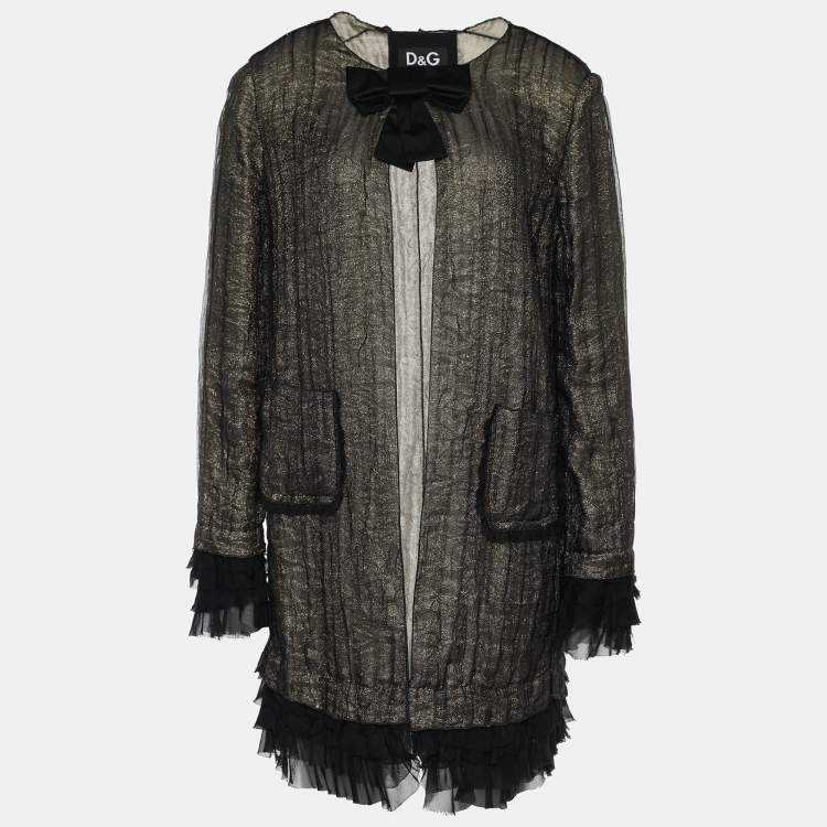 Pre Owned D&G Gold and Black Tulle Overlay Lightweight Coat M