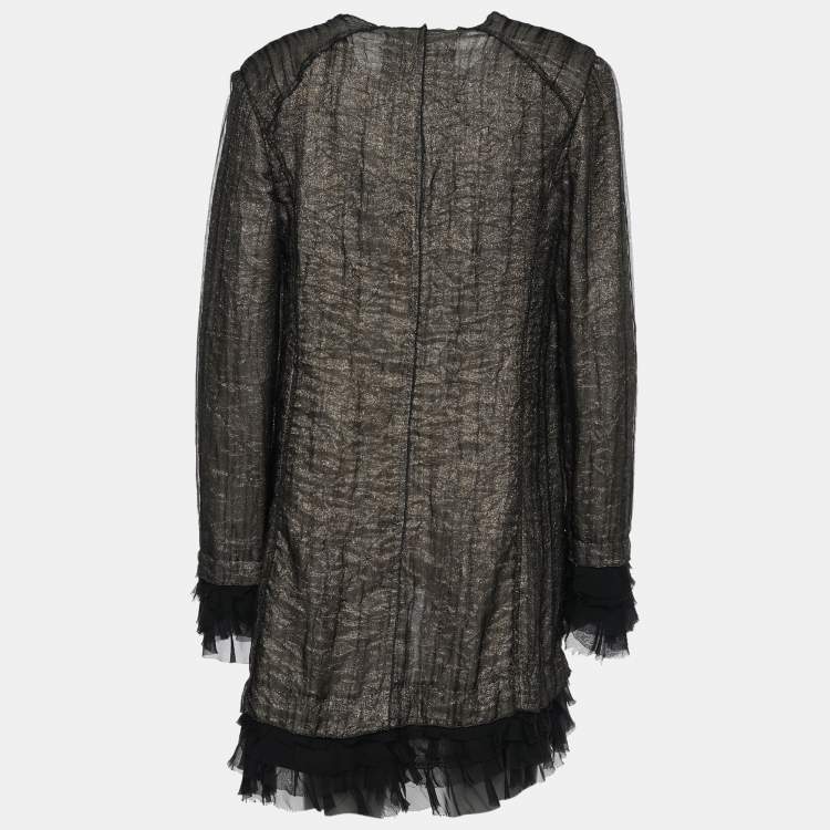 Pre Owned D&G Gold and Black Tulle Overlay Lightweight Coat M