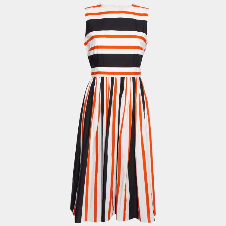 Pre Owned Dolce & Gabbana Multicolor Striped Cotton Cut Out Back Midi Dress M