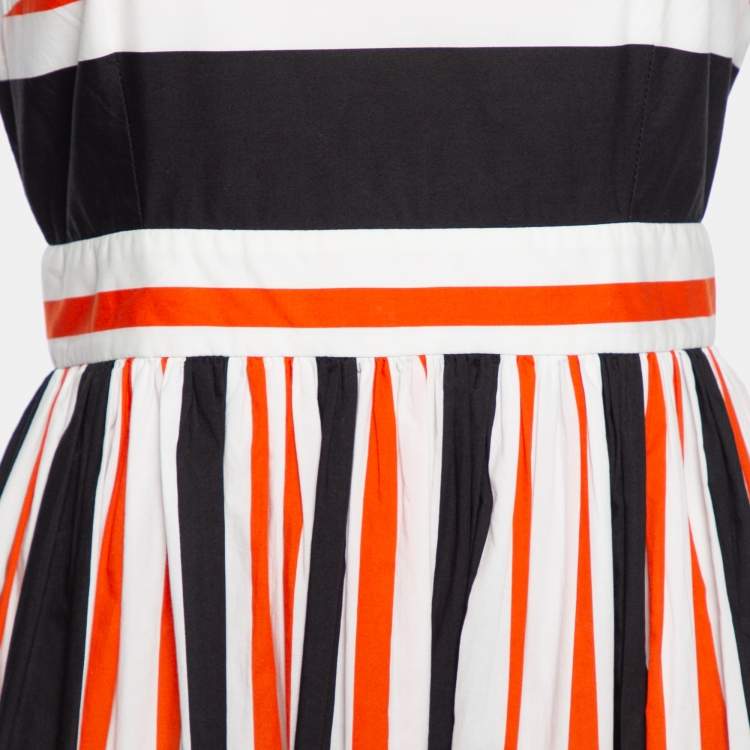 Pre Owned Dolce & Gabbana Multicolor Striped Cotton Cut Out Back Midi Dress M