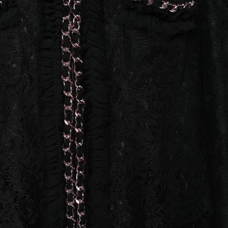 Pre Owned D&G Black Lace Chain Embellished Tiered Coat M