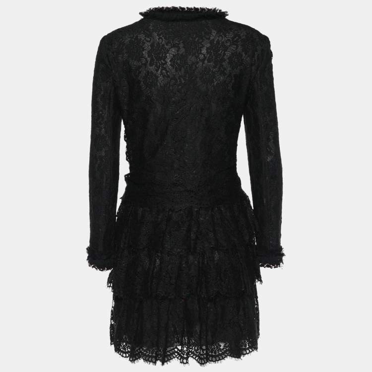 Pre Owned D&G Black Lace Chain Embellished Tiered Coat M