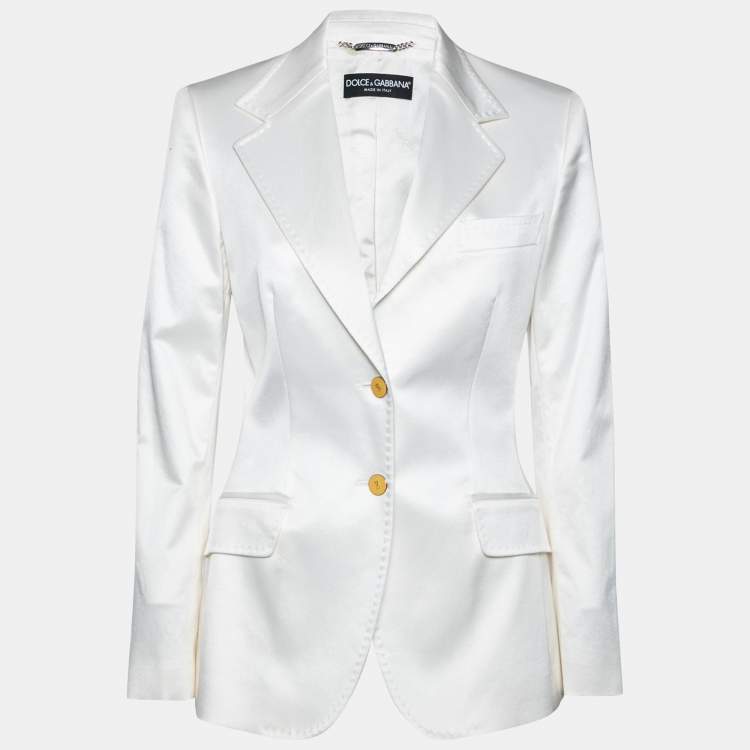 Pre Owned Dolce & Gabbana Off White Cotton Single Breasted Blazer M
