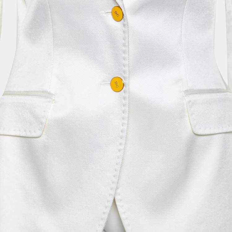 Pre Owned Dolce & Gabbana Off White Cotton Single Breasted Blazer M