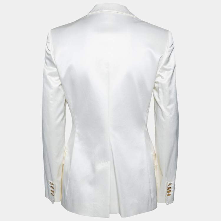 Pre Owned Dolce & Gabbana Off White Cotton Single Breasted Blazer M
