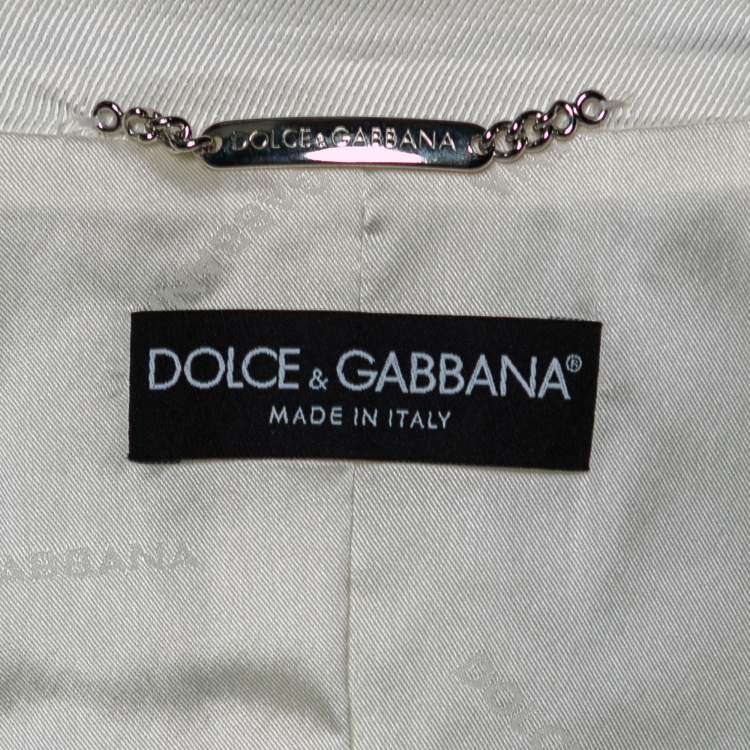 Pre Owned Dolce & Gabbana Off White Cotton Single Breasted Blazer M