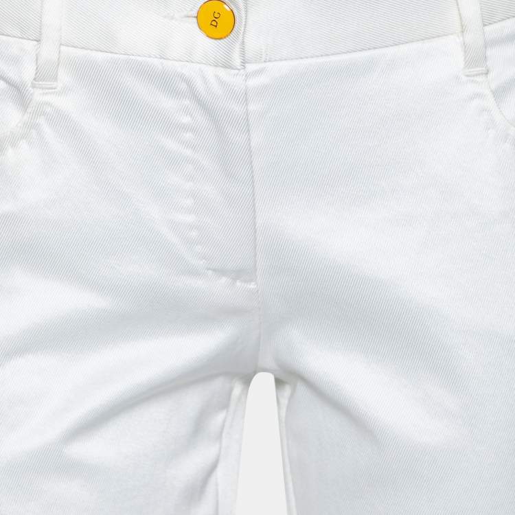 Pre Owned Dolce & Gabbana Off White Cotton Straight Leg Pants M