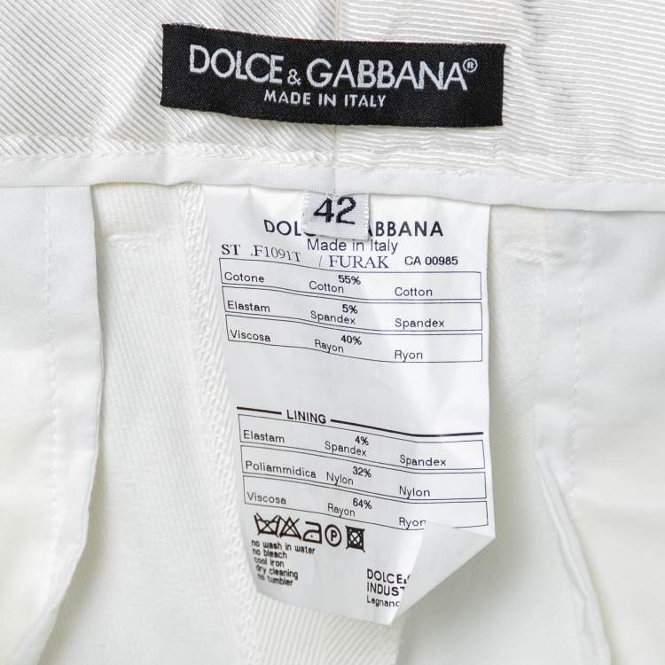 Pre Owned Dolce & Gabbana Off White Cotton Straight Leg Pants M