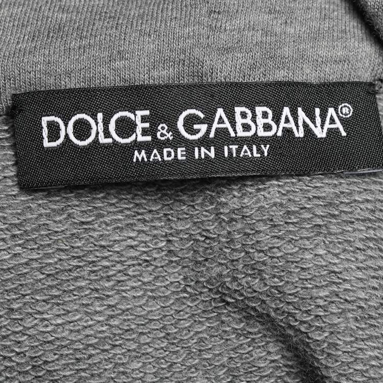 Pre Owned Dolce & Gabbana Grey Terry Knit Floral Logo Hoodie M