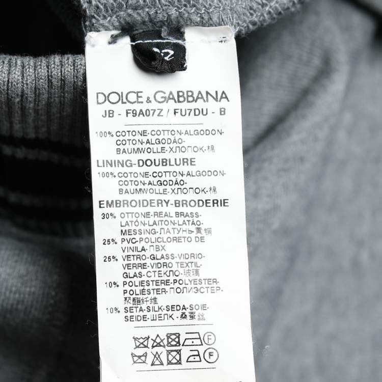 Pre Owned Dolce & Gabbana Grey Terry Knit Floral Logo Hoodie M
