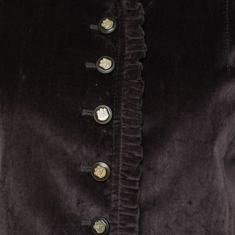 Pre Owned Dolce & Gabbana Plum Velvet Ruffle Detail Button Front Jacket M