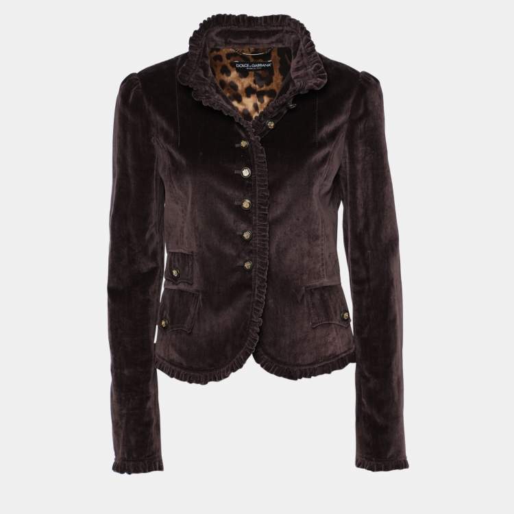 Pre Owned Dolce & Gabbana Plum Velvet Ruffle Detail Button Front Jacket M
