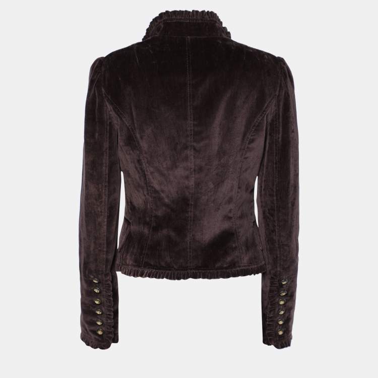 Pre Owned Dolce & Gabbana Plum Velvet Ruffle Detail Button Front Jacket M