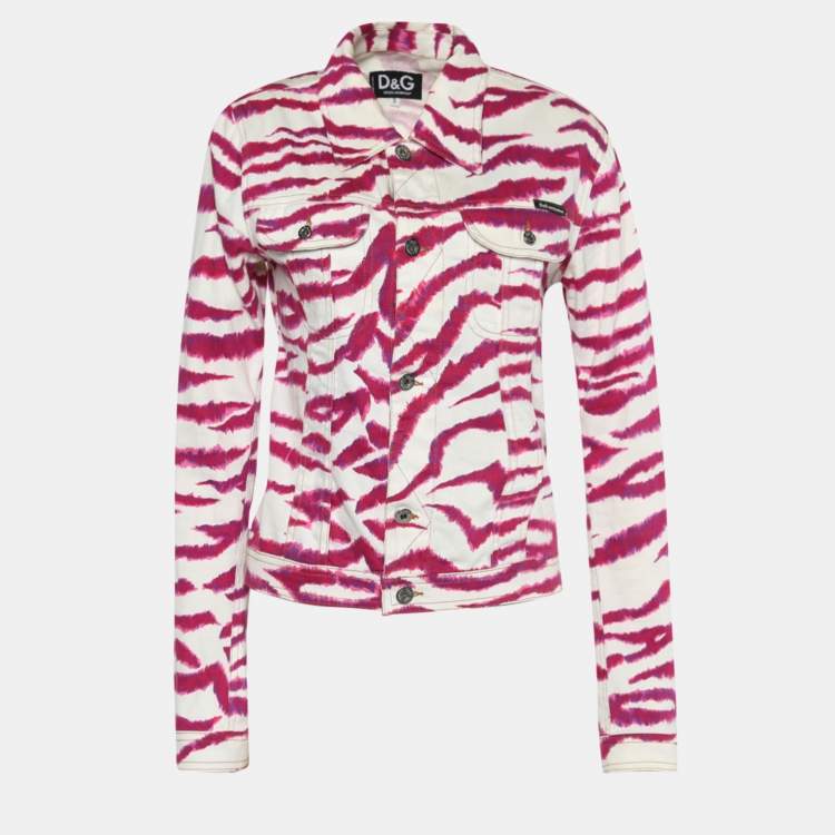 Pre Owned D&G Pink Animal Striped Cotton Button Front Jacket S