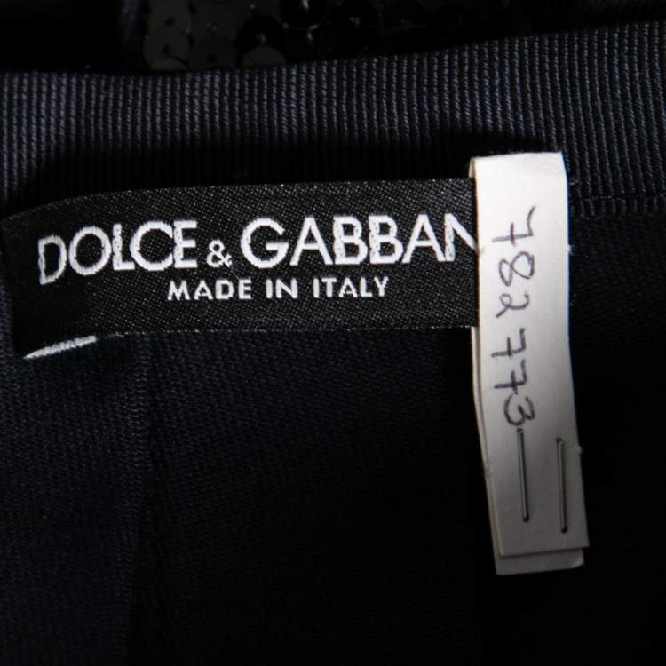 مملوكة مسبقًا Dolce & Gabbana Black Sequin Embellished Striped Cotton Pleated Skirt M