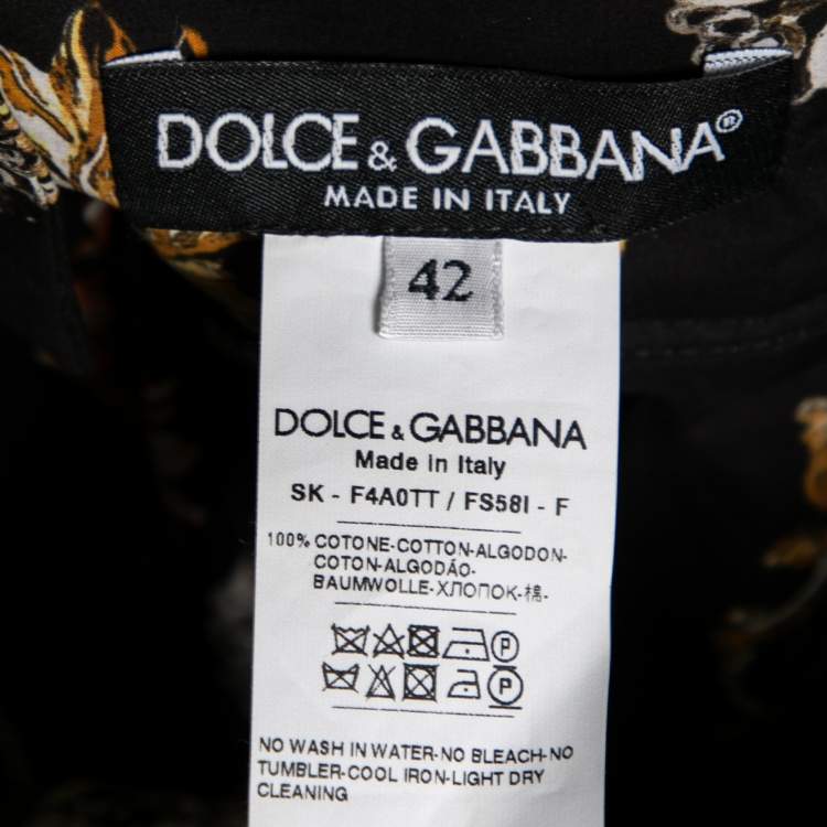 Pre Owned Dolce & Gabbana Black Sacred Heart Print Cotton Pleated Skirt M