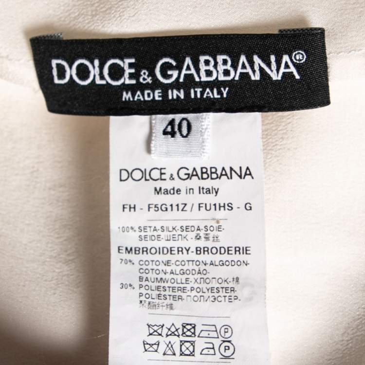 Pre Owned Dolce & Gabbana Off White Silk Floral Appliqued Blouse S