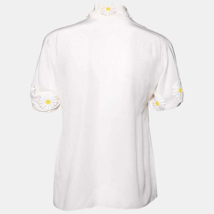 Pre Owned Dolce & Gabbana Off White Silk Floral Appliqued Blouse S