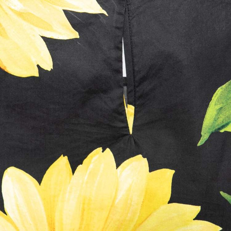 Pre Owned Dolce & Gabbana Black & Yellow Sunflower Print Cotton Top S