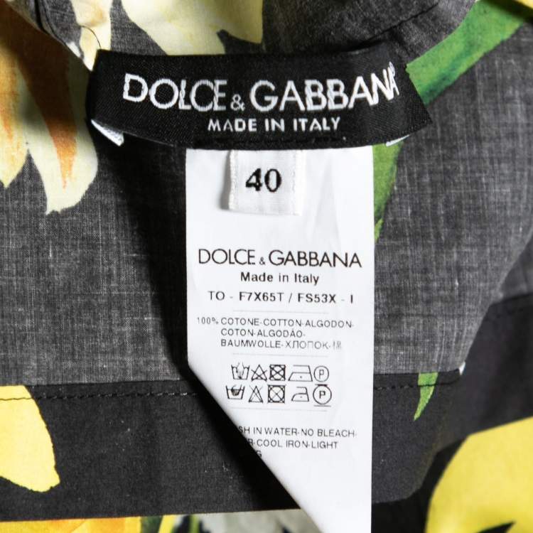 Pre Owned Dolce & Gabbana Black & Yellow Sunflower Print Cotton Top S