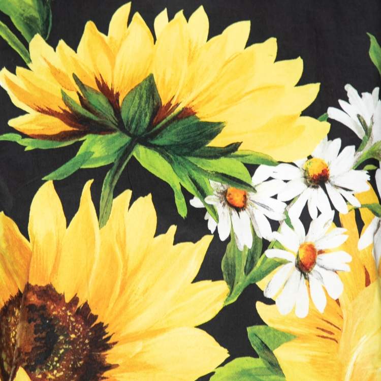 Pre Owned Dolce & Gabbana Black & Yellow Sunflower Print Cotton Top S
