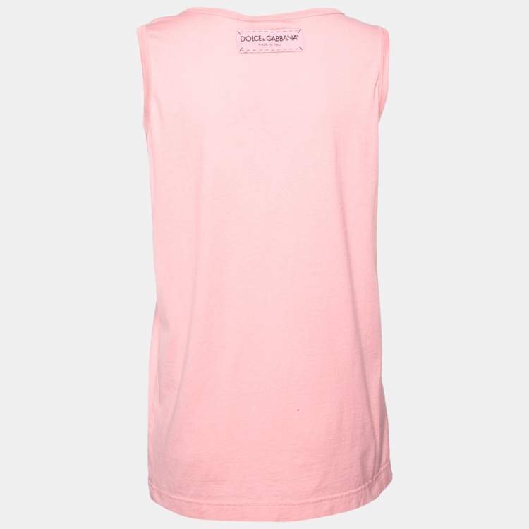 Pre Owned Dolce & Gabbana Pink Cotton Logo Printed Sleeveless T-Shirt S