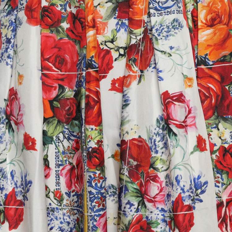 Pre Owned Dolce & Gabbana Multicolor Floral Print Silk Midi Skirt M