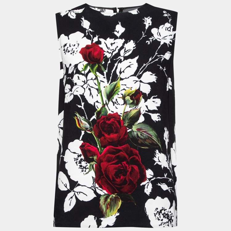 Pre Owned Dolce & Gabbana Black Floral Printed Crepe Sleeveless Top L