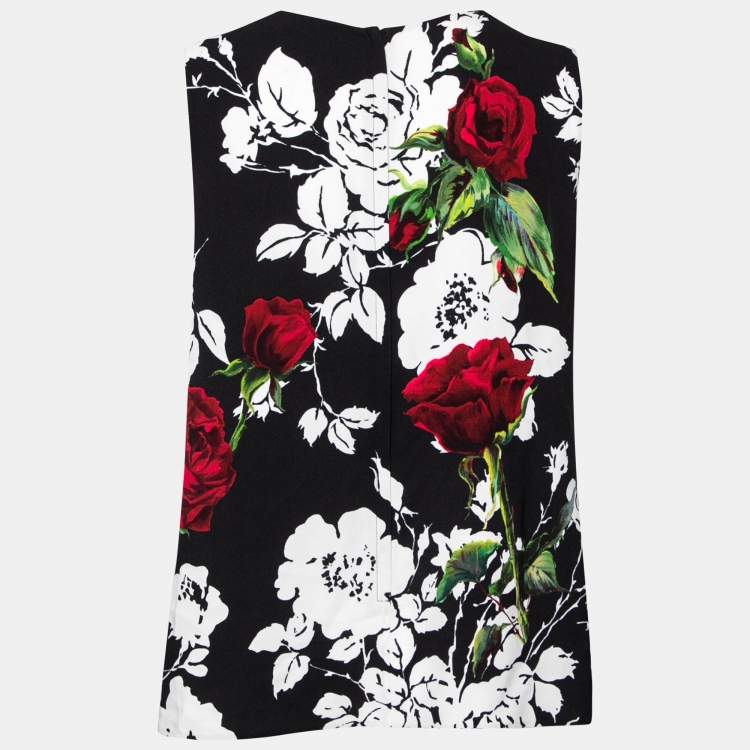 Pre Owned Dolce & Gabbana Black Floral Printed Crepe Sleeveless Top L