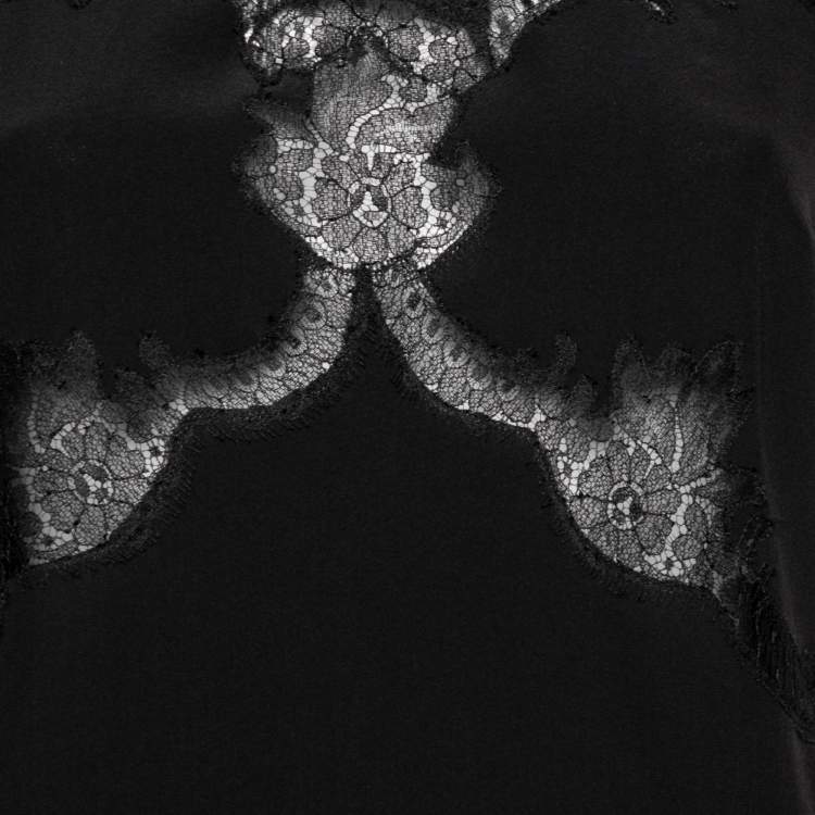 Pre Owned Dolce & Gabbana Black Silk & Cotton Lace Inset Detailed Sleeveless Top M