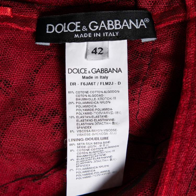 Pre Owned Dolce & Gabbana Red Tulle & lace Trimmed Flared Dress M